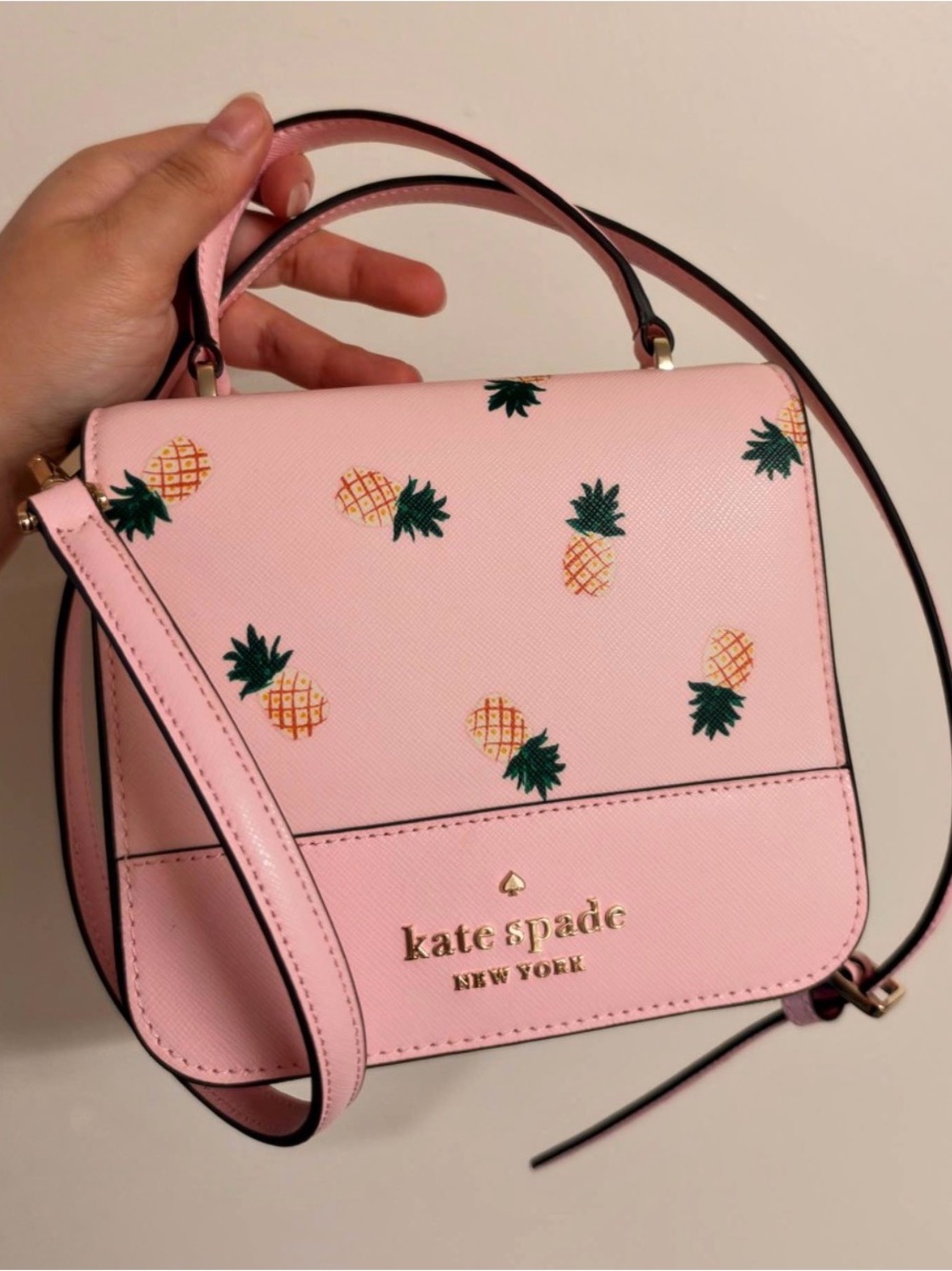 Kate Spade Like New Pink Pineapple-Print Crossbody Bag